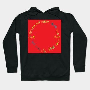 Red O'Clock with Numbers, watercolor in red blue lime green yellow Hoodie